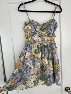 Lush Floral Spaghetti Strap Sundress in Lavender, Yellow, Green Size Small